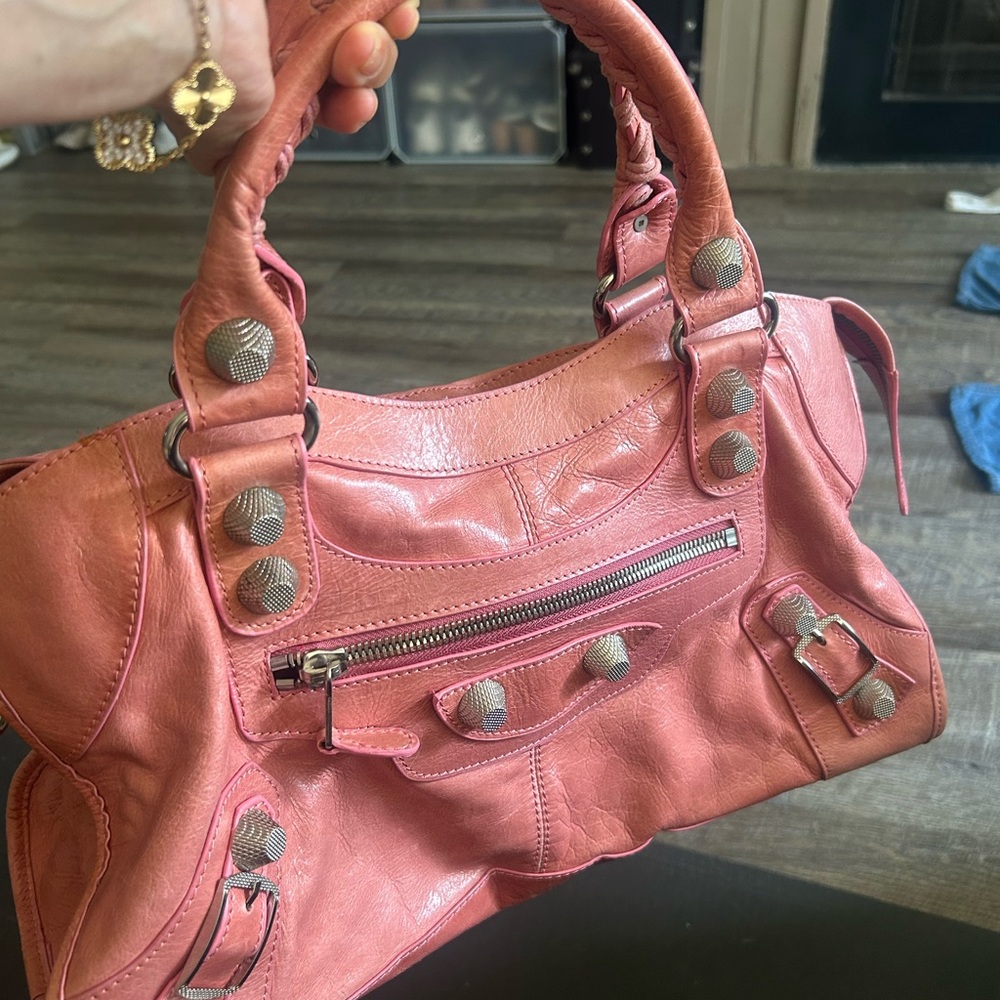 Coral Pink Leather Satchel Bag with Detachable Strap - Picture 15 of 16